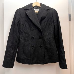 GUESS wool blend short double breasted peacoat waistcoat jacket charcoal SMALL